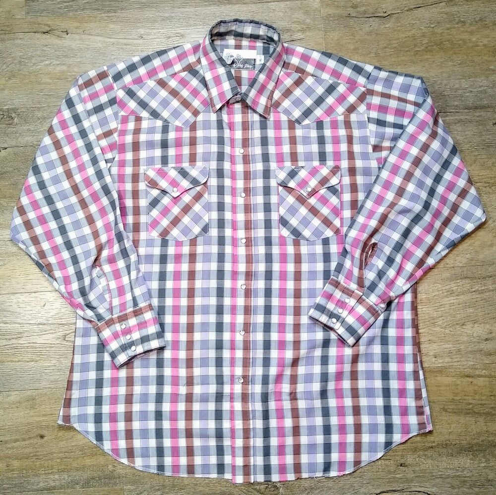 Vintage Ranch And Town Men’s Shirt Pearl Snaps Western Rodeo USA Made XL